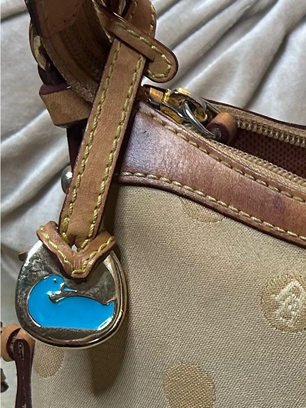 Y2K Dooney & Bourke BeigeTan Signature Polka Dot Shoulder Bag